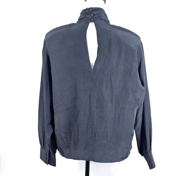 VTG Lillie Rubin Black Silk Rhinestone Blouse‎ Sz 14 Pleated High Neck Formal - Picture 4 of 9